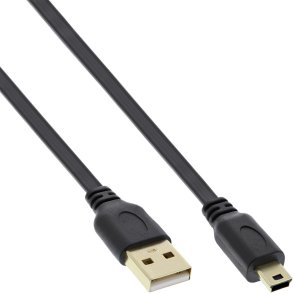 InLine USB 2.0 Flat Cable USB A male to Mini-B male 5 Pin black / gold 0.3m