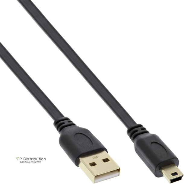 InLine USB 2.0 Flat Cable USB A male to Mini-B male 5 Pin black / gold 0.3m