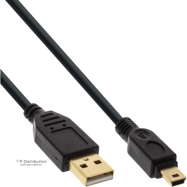 InLine USB 2.0 mini cable, USB A male to mini-B male (5pin), black/gold, 0.3m