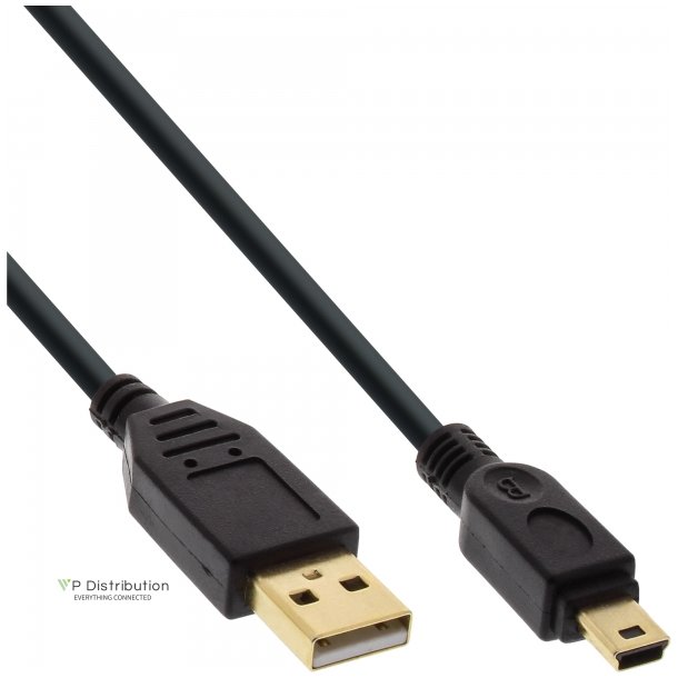 InLine USB 2.0 Mini Cable Type A male to Mini-B male 5 Pin black / gold 0.5m