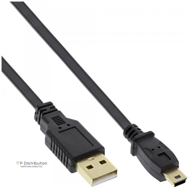 InLine USB 2.0 Flat Cable USB A male to Mini-B male 5 Pin black / gold 1.0m