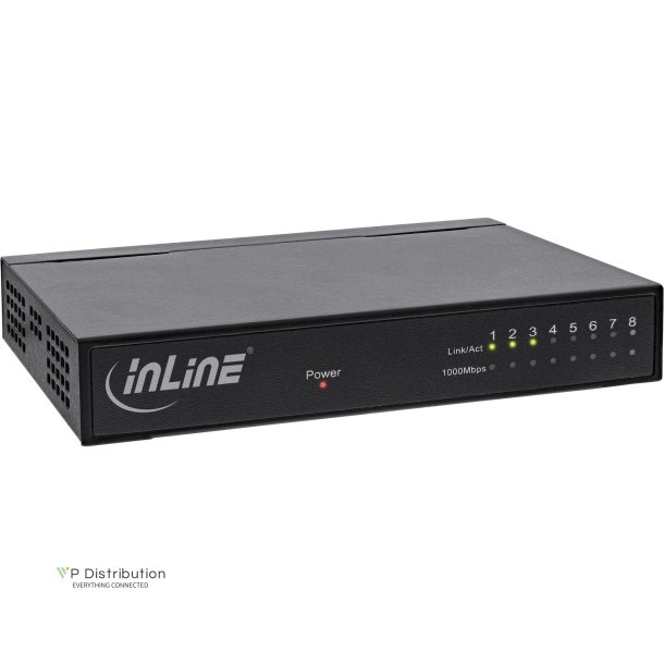 InLine&reg; Network Switch 8 Port, Gigabit Ethernet, 10/100/1000MBit/s, Desktop, Metal, without fan, shielded ports