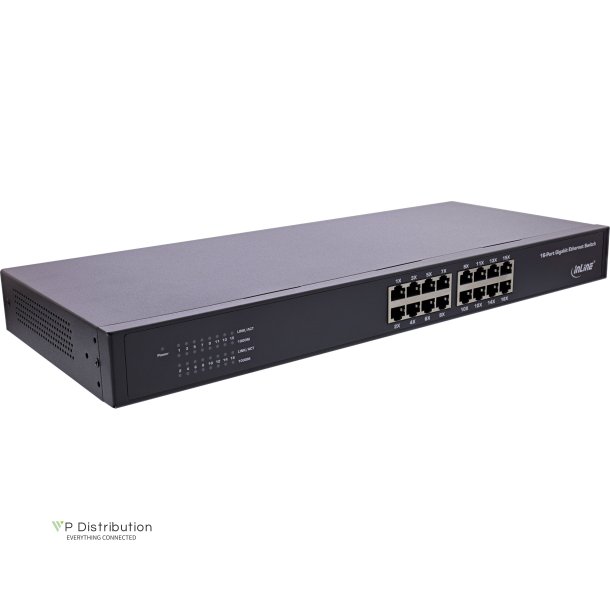 InLine&reg; Gigabit Network Switch 16-Port, 1Gb/s, 19" 1U, fanless