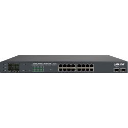 InLine&reg; PoE++ Gigabit Network Switch 16 Port, 1Gb/s, 2x SFP, 48,26cm (19" 1U, brackets incl.), Metal, fan control, w/display, password protection, 300
