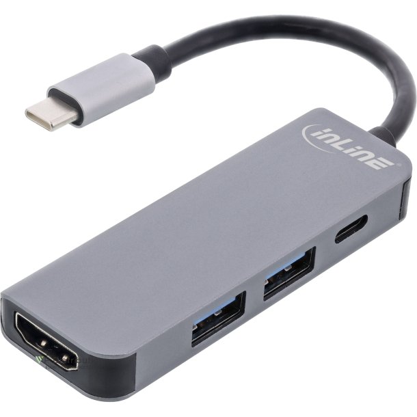 InLine Multifunctional Hub USB 3.2 Gen.1, 2x USB-A 5Gbps + HDMI 4K/30Hz + USB Type-C PD 87W, aluminium, grey