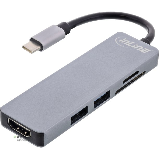 InLine Multifunctional hub USB 3.2 Gen.1, 2x USB-A 5Gbps + HDMI 4K/30Hz + card reader, aluminium, grey