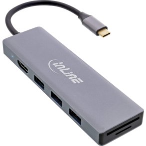 InLine USB 3.2 Type-C Multi Hub (3x USB-A 5Gb/s + USB Type-C (PD 100W), card reader, HDMI 4K@30Hz), OTG, aluminum housing