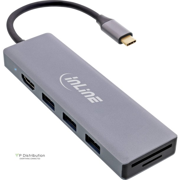 InLine USB 3.2 Type-C Multi Hub (3x USB-A 5Gb/s + USB Type-C (PD 100W), card reader, HDMI 4K@30Hz), OTG, aluminum housing