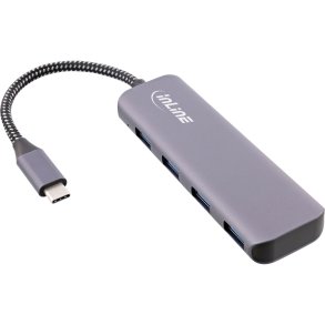 InLine USB 3.2 Hub, USB Type-C to 4x USB A 10Gb/s, aluminium, grey