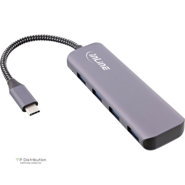 InLine USB 3.2 Hub, USB Type-C to 4x USB A 10Gb/s, aluminium, grey