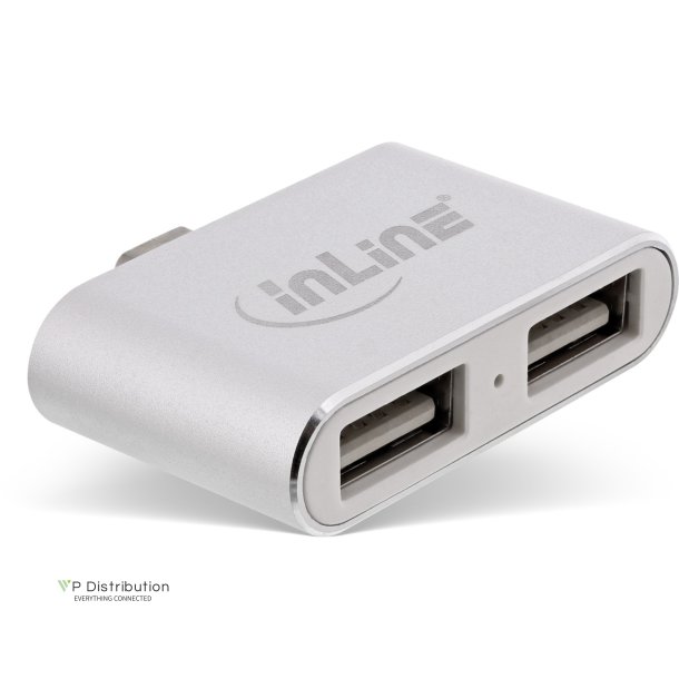 InLine Mini USB 2.0 Hub, USB Type-C M to 2x USB AF, silver