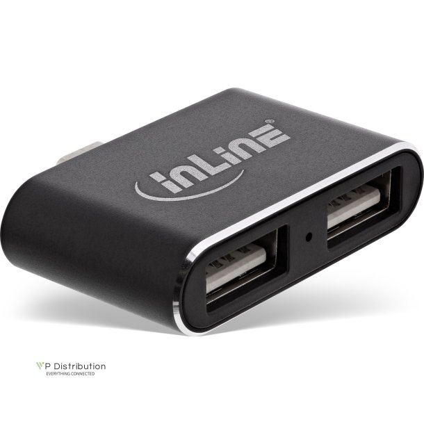 InLine Mini USB 2.0 Hub, USB Type-C M to 2x USB AF, black