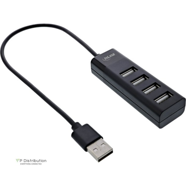 InLine USB 2.0 4-Port Hub, Type-A male to 4x Type-A female, black, 30cm, slim design