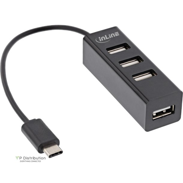 InLine&reg; USB 2.0 4-Port Hub, USB-C male to 4x USB-A female, cable 15cm