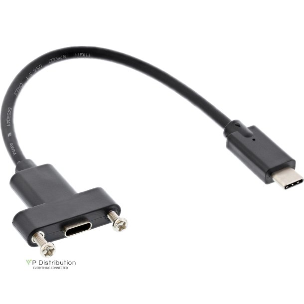 InLine&reg; USB 3.2 Gen.2 C male / female with flange cable, black, 0.20m