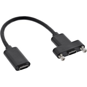 InLine&reg; USB 3.2 C female / female with flange cable, black, 0.20m