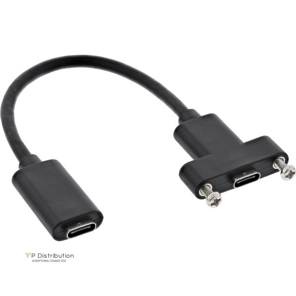 InLine&reg; USB 3.2 C female / female with flange cable, black, 0.20m