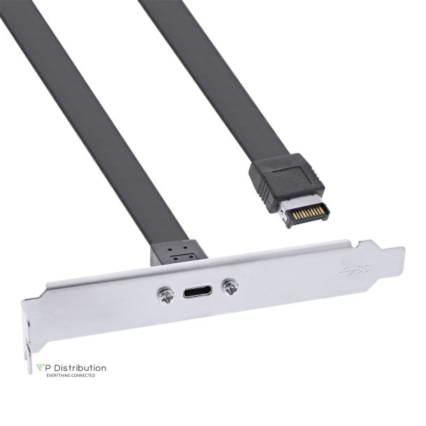 InLine&reg; PCI slot bracket with USB-C socket, USB-C to USB 3.2 front panel Key-A internal, 0.3m