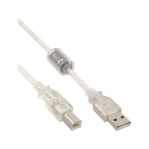 InLine USB 2.0 Cable Transparent Type A to B male ferrite choke 0.3m
