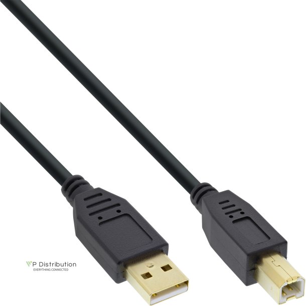 InLine&reg; USB 2.0 Cable Type A male to B male black gold plated 0.5m