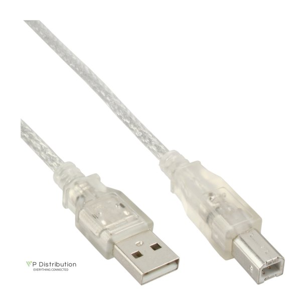 InLine USB 2.0 Cable Type A male to B male transparent 0.3m