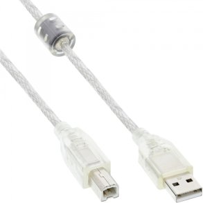 InLine USB 2.0 Cable Transparent Type A to B male ferrite choke 0.5m