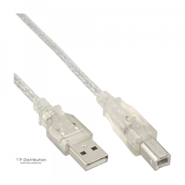 InLine USB 2.0 Cable Type A male to B male transparent 0.5m