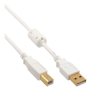 InLine USB 2.0 Cable Type A male to B male gold plated with ferrite choke white 1.5m