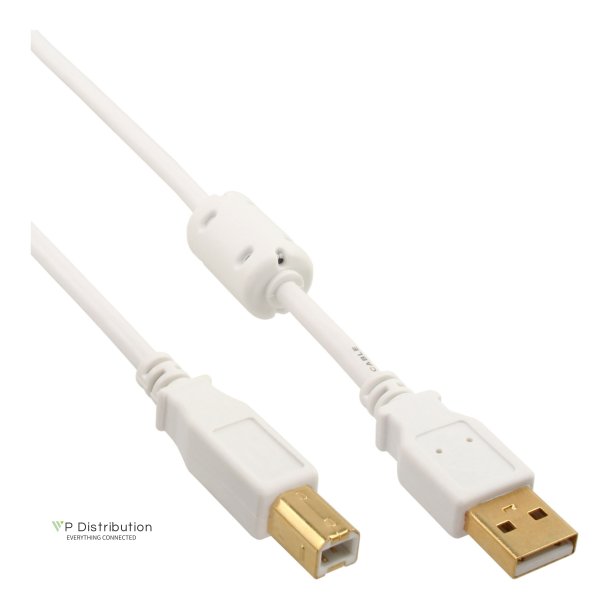 InLine USB 2.0 Cable Type A male to B male gold plated with ferrite choke white 1.5m