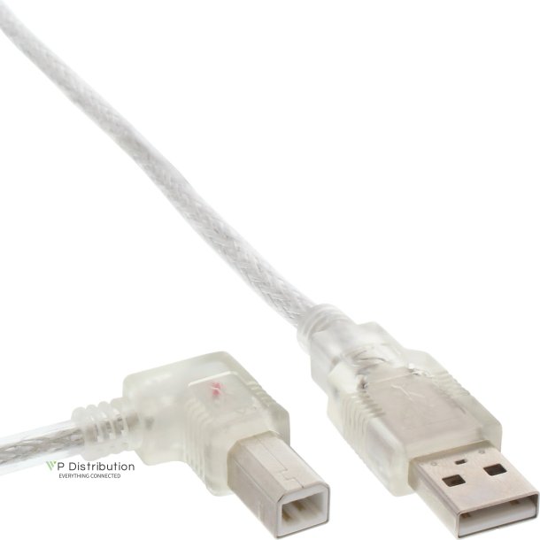 InLine USB 2.0 Cable left angled Type A male to B male transparent 0.3m