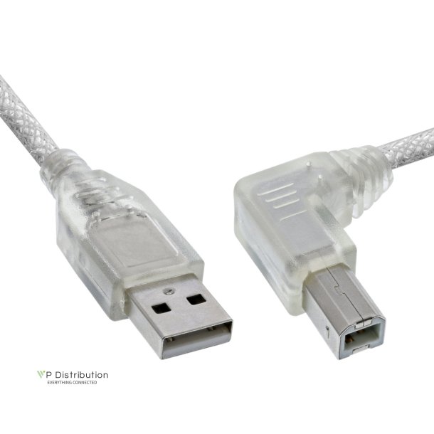 InLine USB 2.0 Cable right angled Type A male to B male transparent 0.3m