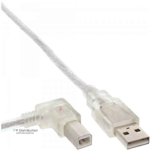 InLine USB 2.0 Cable left angled Type A male to B male transparent 1m