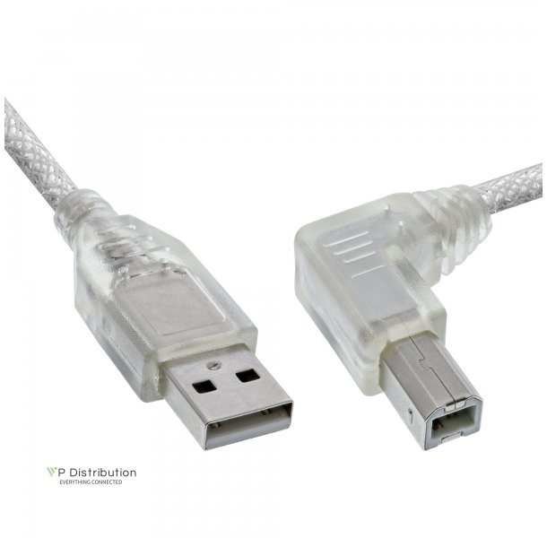 InLine USB 2.0 Cable right angled Type A male to B male transparent 1m