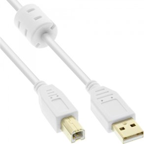 InLine USB 2.0 Cable Type A to B white / gold with ferrite choke 3m