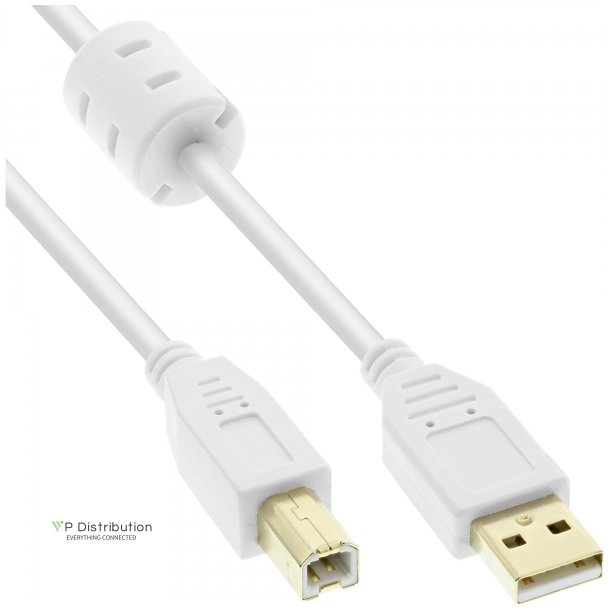 InLine USB 2.0 Cable Type A to B white / gold with ferrite choke 3m