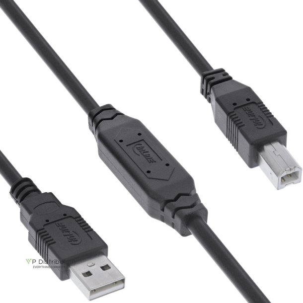 InLine&reg; USB 2.0 active cable, USB-A male to USB-B male, 12.5m