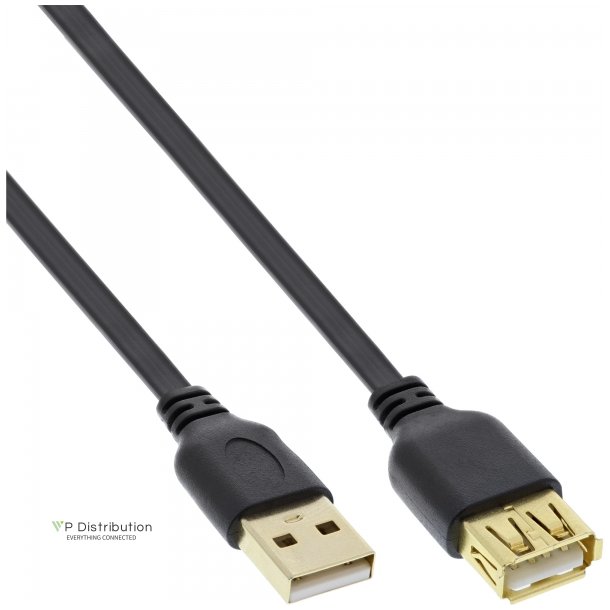 InLine USB 2.0 Flat Cable Type A male to A female gold plated black 3m