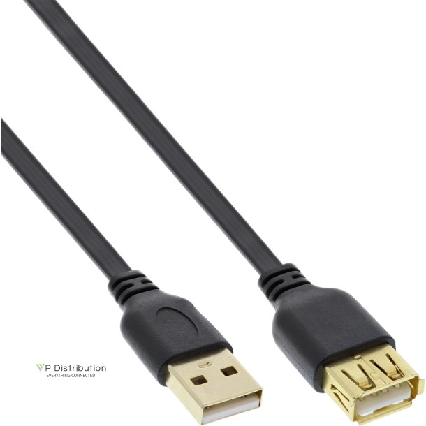 InLine USB 2.0 Flat Cable Type A male to A female gold plated black 1.5m