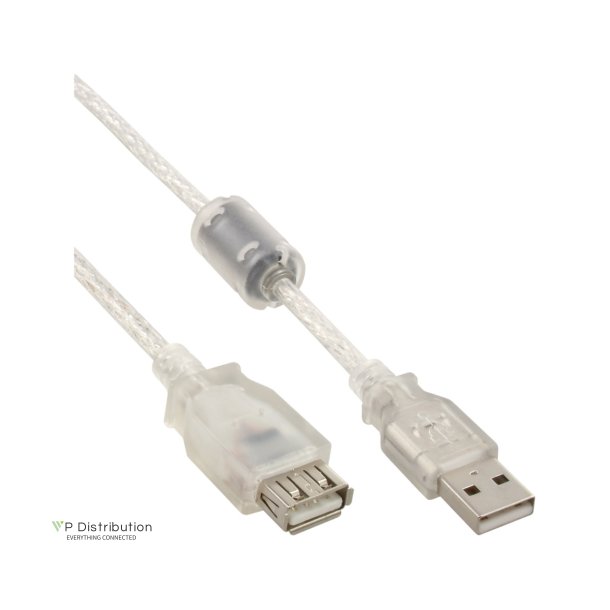 InLine USB 2.0 Extension Cable Transparent Type A male to female with ferrite choke 1.8m