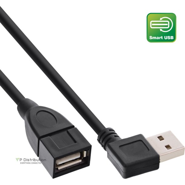 InLine&reg; USB 2.0 Smart Cable angled + reversible Type A male to female black 1m