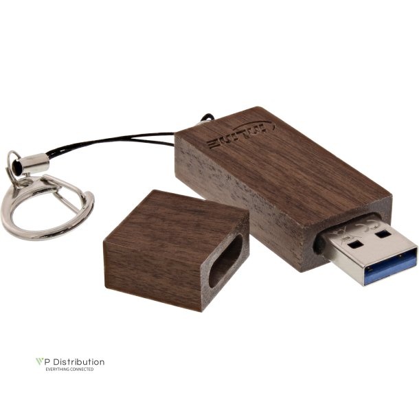 InLine&reg; USB 3.0 Flash drive, woodline walnut, with Keychain, 32GB