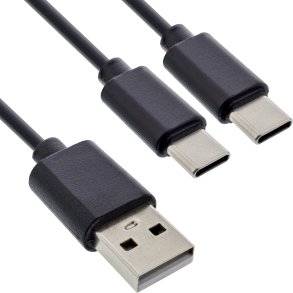 InLine&reg; USB 2in1 Y-charging cable, 1x USB-A male to 2x USB-C male, black 2m