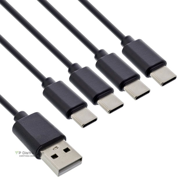 InLine&reg; USB 4in1 Y-charging cable, 1x USB-A male to 4x USB-C male, black 2m