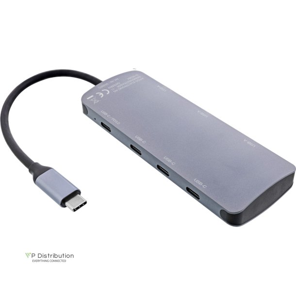 InLine USB 3.2 Gen.2 Hub, 4x USB-C + 3x USB-A, PD 100W, aluminium, grey