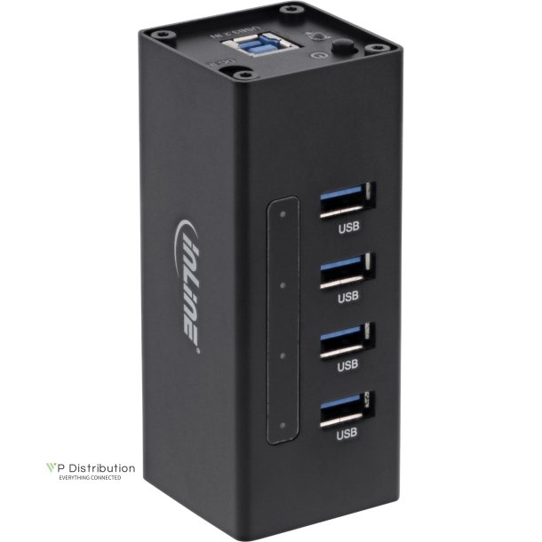 InLine USB 3.2 Gen.1 4 Port Hub Aluminium Case with 2.5A Power Supply black