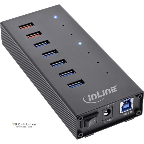 InLine USB 3.2 Gen.1 7 Port Hub Aluminium Case with 2.5A Power Supply black