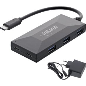 InLine® USB 3.2 Gen.1 Hub, USB-C to 2 Port USB-C and 3 Port USB-A, with PSU