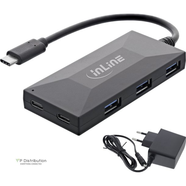 InLine&reg; USB 3.2 Gen.1 Hub, USB-C to 2 Port USB-C and 3 Port USB-A, with PSU