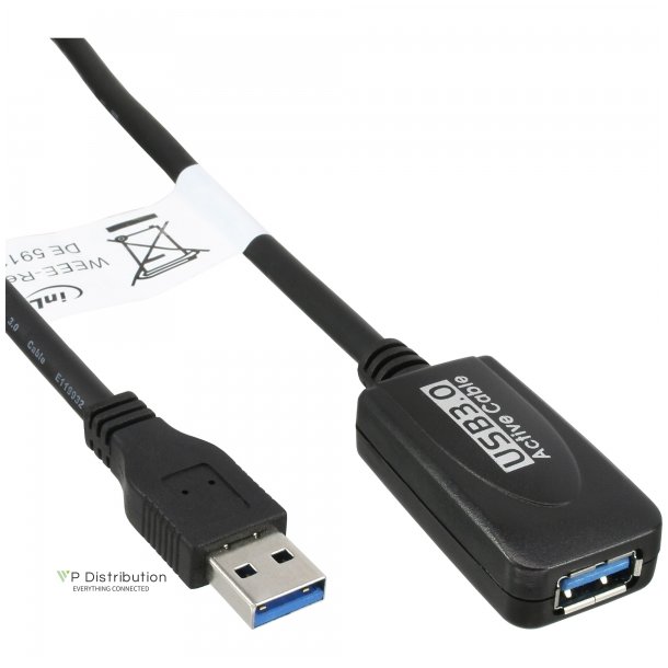 InLine USB 3.2 Gen 1 Active Repeater Cable Type A male to Type A female black 5m