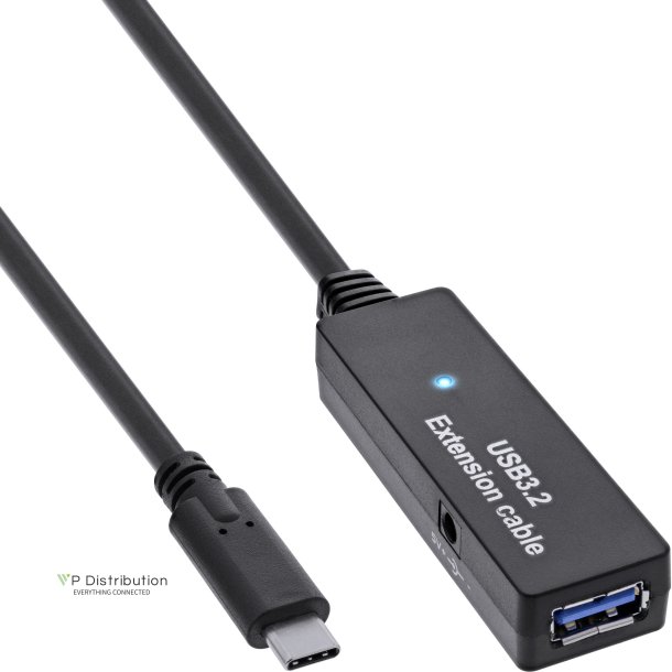 InLine&reg; USB 3.2 Gen.1 active extension, USB-C male to USB-A female, 5m